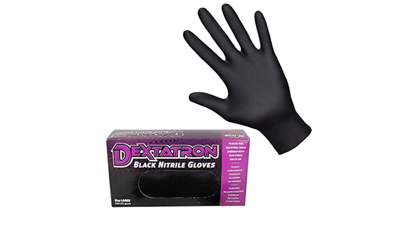 DEXTATRON Non-Sterile Powder Free Black Nitrile Disposable Gloves Box of 100